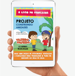 livro infantil Valfrido e Valfredo, mostrando dois meninos na escola, abordando bullying, virtudes e amizade